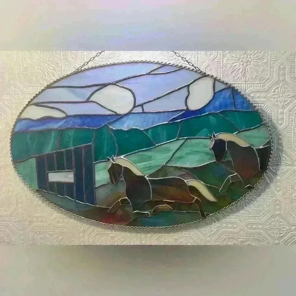 "Beautiful  Horse Play" Stained Glass Window Panel - Picture 1 of 14